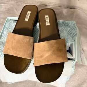 Anthropology Tan Suede Slide Sandals for Women